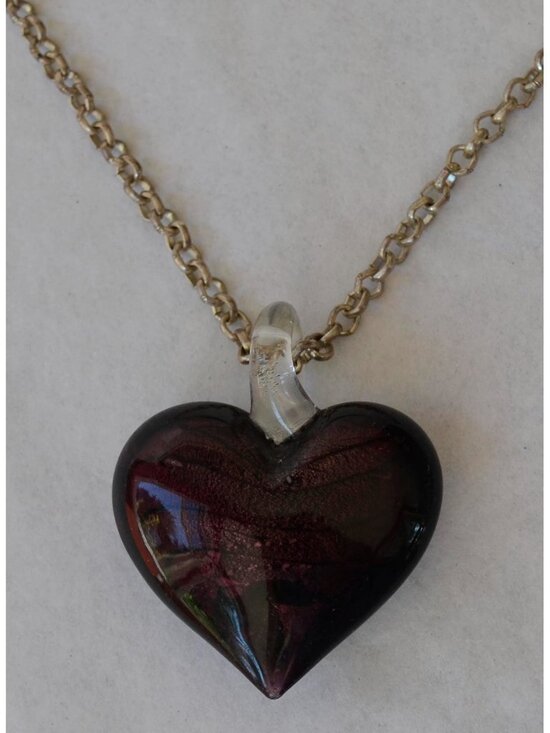 Hand Crafted Jewelry - Silvertone Chain with Purple Heart Pendant Necklace